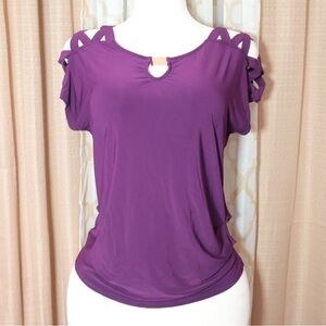 AUW Purple Cold-Shoulder Top with Lattice Straps